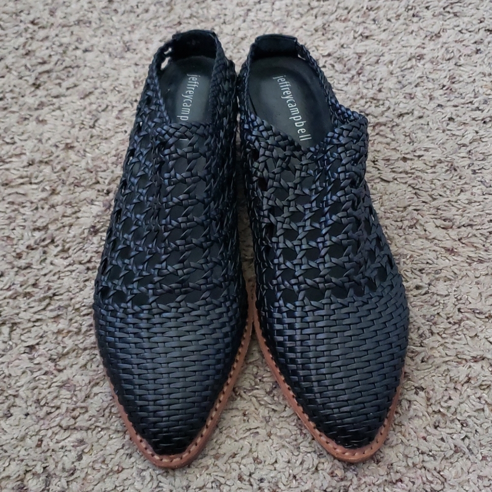 Jeffrey Campbell Black Woven Chunky Heel Slip ons